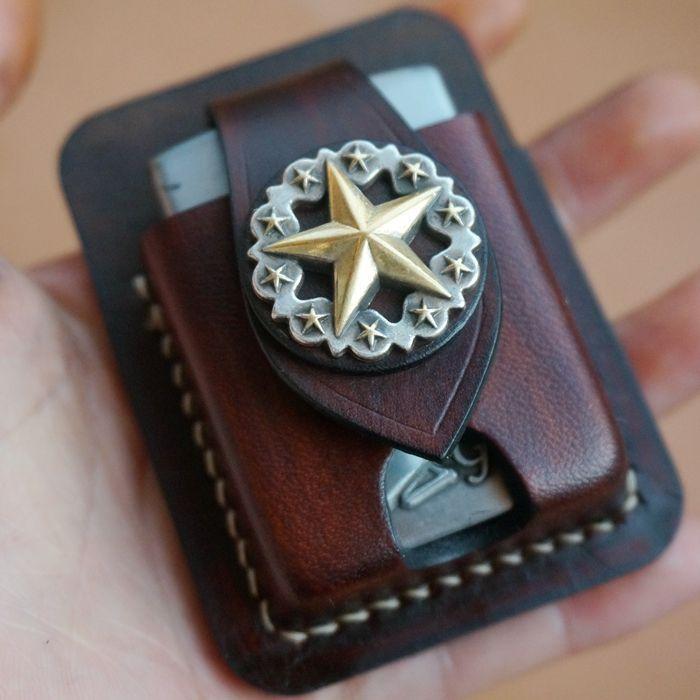 Handmade Leather Classic Zippo Lighter Case Coffee Standard Zippo Lighter Holder Pouch For Men