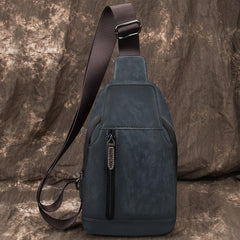 Brown Cool LEATHER MENS 8 inches Tan Sling Bag One Shoulder Backpack Blue Chest Bag For Men