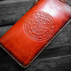 Handmade Leather Mens Tibetan Chain Biker Wallets Cool Leather Wallet Long Clutch Wallets for Men