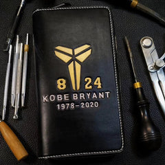 Badass Leather Men's Kobe Bryant Long Wallet Handmade Tooled Zipper Long Wallets For Men