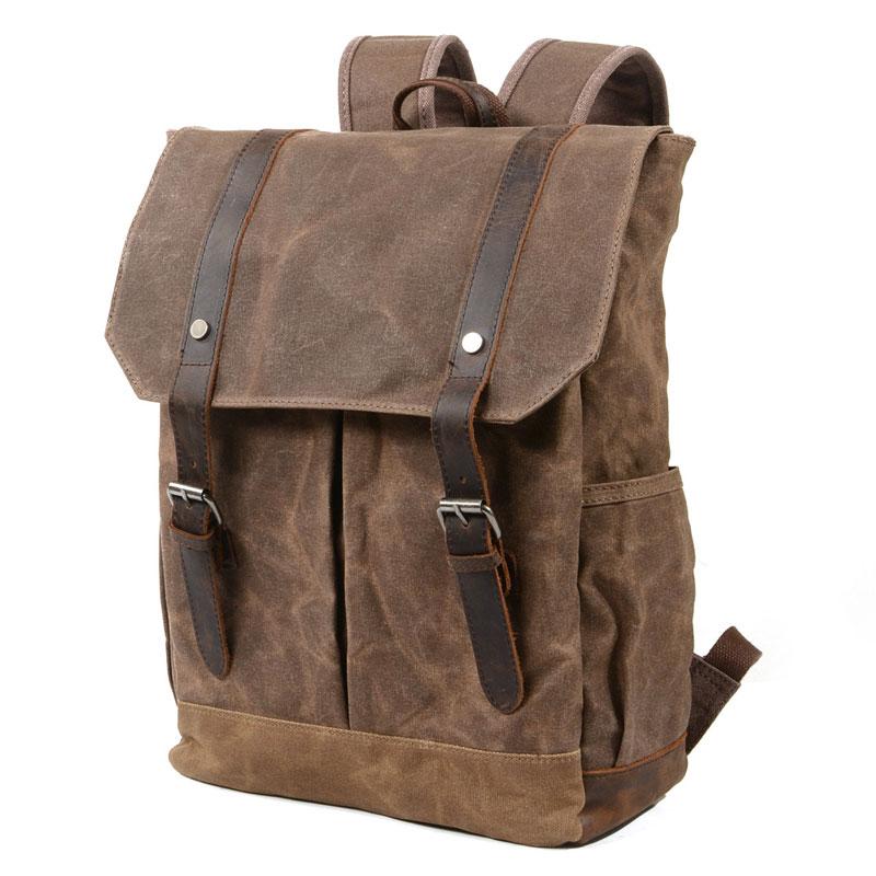 Waxed Canvas Leather Mens Backpacks Canvas Travel Backpack Canvas School Backpack for Men