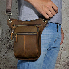 Biker Mens Leather Drop Leg Bag Waist Bag Side Bags Belt Pouch Pack for Men