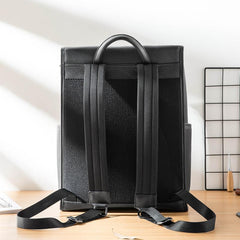 Black Fashion Mens Leather 15-inch Computer Backpacks Business Travel Backpacks College Backpack for men