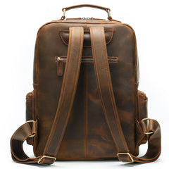 Brown Leather Men's 14 inches Large Computer Backpack Large Black Travel Backpack Brown Large Hiking Backpack For Men