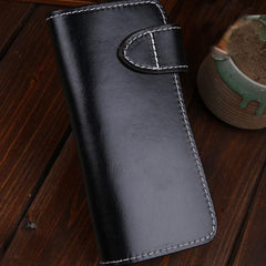 Handmade Leather Mens Cool Long Black Obsidian Chain Wallet Biker Trucker Wallet with Chain