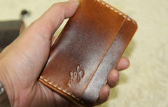 Handmade Leather Mens Slim Front Pocket Wallets Leather Card Wallet for Men