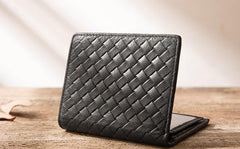 Braided Leather Mens Small Wallets Bifold Slim Front Pocket Wallet for Men