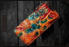 Handmade Leather Ucchusma Mens Tooled Long Biker Chain Wallet Cool Leather Wallet With Chain Wallets for Men