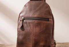 Coffee Leather Mens Sling Bag Sling Shoulder Bags Sling Backpacks Chest bag for men