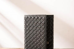 Cool Black Braided Leather Mens Long Wallet Long Wallet for Men