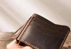 Cool Leather Mens Coffee Slim Small Wallet Bifold Vintage billfold Wallet for Men