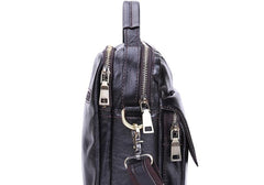 Black Leather Small Side Bag Handbag Messenger Bag Vertical Shoulder Bag For Men