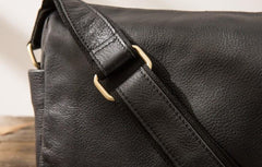 Cool Small Leather Black Mens Messenger Bags Shoulder Bags  for Men