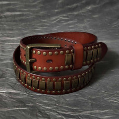Black Fashion Leather Metal Rock Belt Motorcycle Belt Brown Punk Leather Belt For Men
