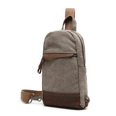 Cool Canvas Leather Mens Sling Bag Chest Bag Gray One Shoulder Backpack for Men