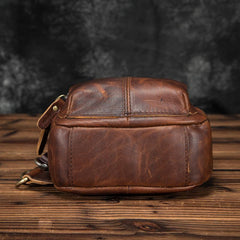 Cool Vintage Leather Mens Sling Bag Chest Bag Vintage One Shoulder Backpack For Men