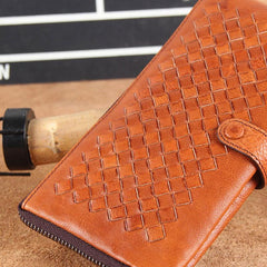 Genuine Leather Mens Cool Braided Wallet Long Leather Wallet Clutch Wristlet Wallet for Men