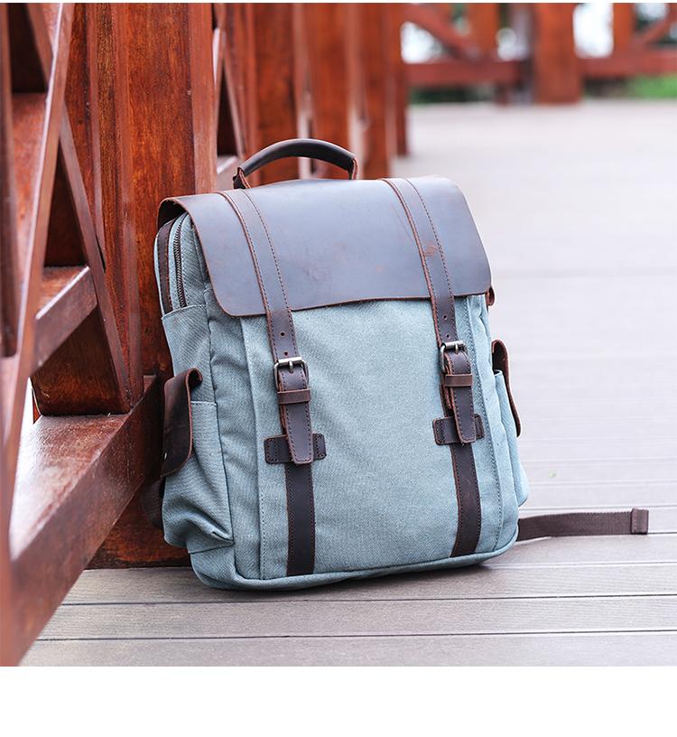 Lake Green Waxed Canvas Mens Large 14'' Laptop Backpack College Backpack Hiking Backpack for Men