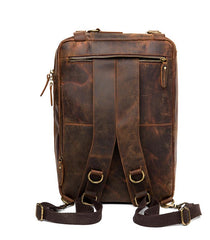 Cool Coffee Leather 15 inches Large Satchel BackPack Travel BackPack School BackPack for Men