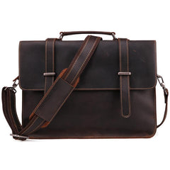 Vintage Brown Leather Men's Professional Briefcase Handbag 14‘’ Laptop Briefcase For Men