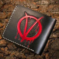 Handmade Leather V for Vendetta Tooled Mens billfold Wallet Cool Leather Wallet Slim Wallet for Men