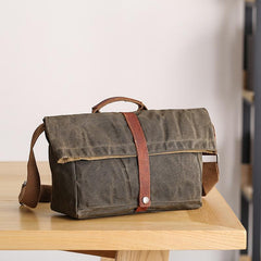 Waxed Canvas Mens Womens Side Bag 13‘’ Khaki Courier Bag Messenger Bag for Men