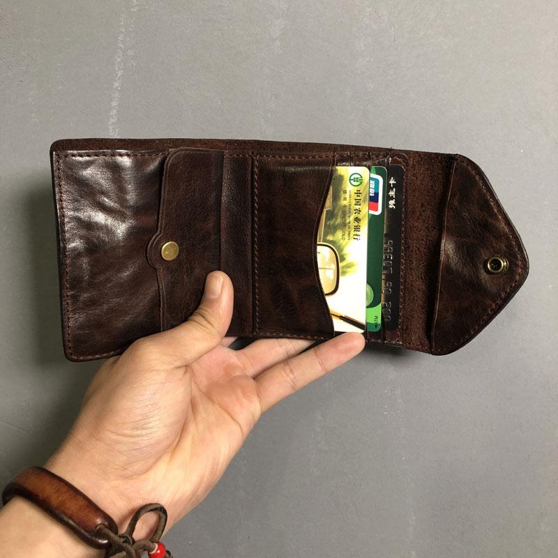 Handmade Leather Mens Cool billfold Leather Wallet Men Small Wallets Trifold for Men
