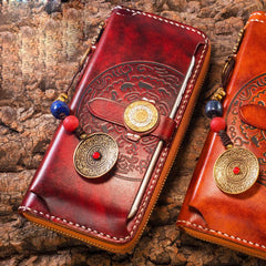 Handmade Leather Mens Chain Biker Wallet Cool Leather Wallet Long Phone Wallets for Men