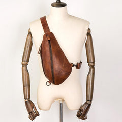 Brown Casual Leather Mens Sling Bag Chest Bags Brown SLing Pack One Shoulder Backpack for Men