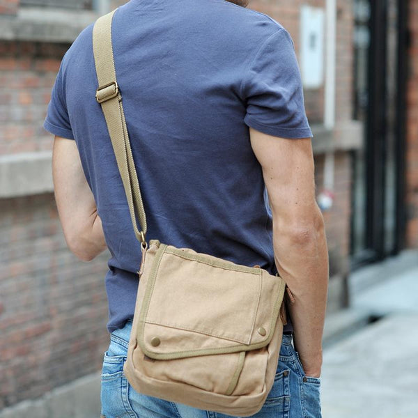 Khaki CANVAS Small MENS Black Vertical Shoulder Bag Messenger Bag Side Bag For Men