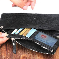 Handmade Leather Mens Cool Long Leather Wallet Detachable Clutch Wallet for Men
