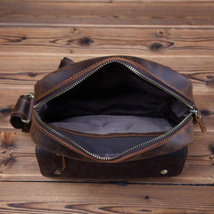 Vintage Brown Leather Messenger Bag Men's Vertical Side Bag Small Vertical Courier Bag For Men