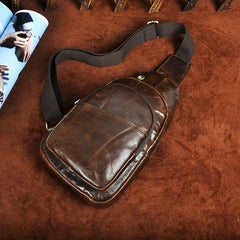 Cool Coffee Leather Chest Bag Sling Bag Sling Crossbody Bag One Shoulder Backpack For Men