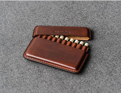Handmade Brown Leather Slim Mens 10pcs Cigarette Holder Case Cool Custom Cigarette Case for Men