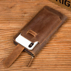 Brown Cool Mens long Wallet Wristlet Bag Clutch Wallet Mobile Long Wallet for Men