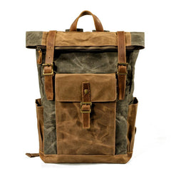 Cool Waxed Canvas Mens Waterproof Green Travel Backpack 15'' Gray Computer Backpack Hiking Backpack for Men