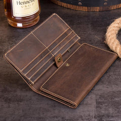 Cool Dark Brown Mens long Wallet Trifold Multi Cards Long Wallet  for Men