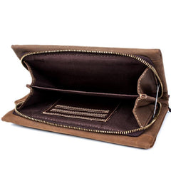 Light Brown Cool Mens long Wallet Wristlet Wallet Clutch Wallet Dark Brown Long Wallets for Men