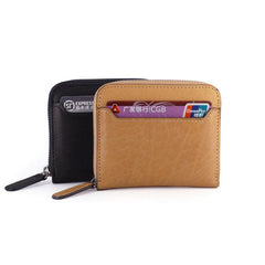 Leather Mens Zipper Front Pocket Wallet Card Wallet Slim Small Change Wallet for Men