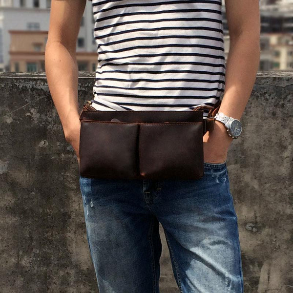 LEATHER MENS FANNY PACK WAIST BAG HIP PACK BELT BAG FOR MEN