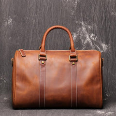 Casual Brown Leather Men's Small Overnight Bag Travel Bag Luggage Brown Weekender Bag For Men