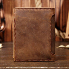 Vintage Brown Mens Leather Small Wallet Trifold Brown billfold Wallet for Men