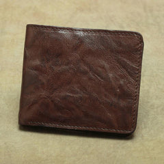 Vintage Brown Leather Men's Bifold Small Wallet Black Slim Vertical billfold Wallet For Men