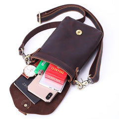 Vintage Brown Leather Men's Belt Pouch Cell Phone Holster Belt Bag Mini Side Bag For Men