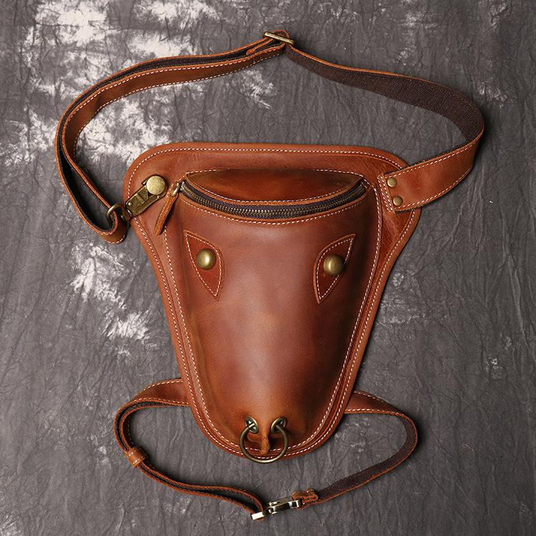 Retro Brown MENS LEATHER FANNY PACK FOR MEN Dark Coffee Ox Head BUMBAG Vintage WAIST BAGS