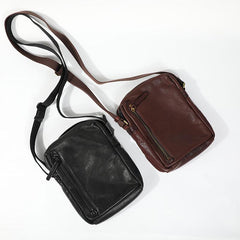 Cool Black LEATHER MEN'S 8 INCHES Small Side BAGs Vertical Coffee MESSENGER BAGs Courier BAG FOR MEN