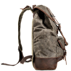 Waxed Canvas Leather Mens Waterproof Travel Green Backpack 15'' Computer Backpack for Men