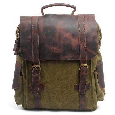Cool Canvas Leather Mens College Backpack Travel Backpack 15'' Computer Hiking Backpack for Men