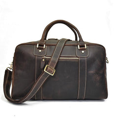 Casual Brown Leather Men's Overnight Bag Travel Bag Luggage Weekender Bag For Men