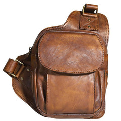 Brown MENS Vintage LEATHER Sling Bag Chest Bag Gray One Shoulder Backpack For Men